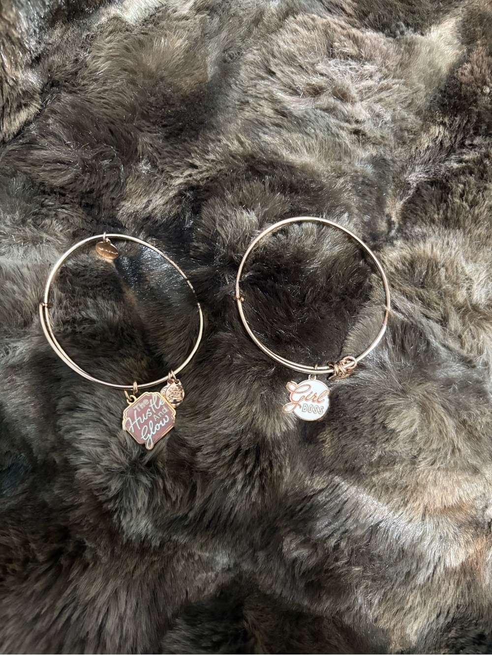 Alex and Ani Rose Gold Tone Charm Hoop Bracelets with Enamel Accents